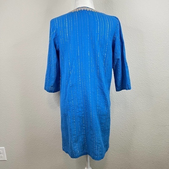 Lilly Pulitzer Esme Tunic Women's S Lurex Crinkle Blue Gold Metallic Swim Cover - Picture 4 of 8